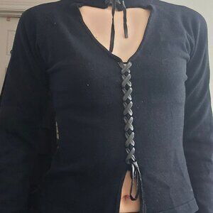 Vintage Black Cut out lace up Turtleneck